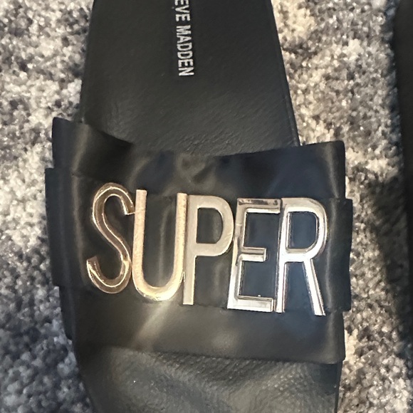 Steve Madden Black Slides with Metallic Lettering - Picture 3 of 4